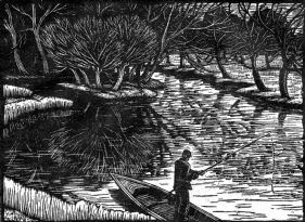 wood-engraving original print: Grantchester for the London Mercury